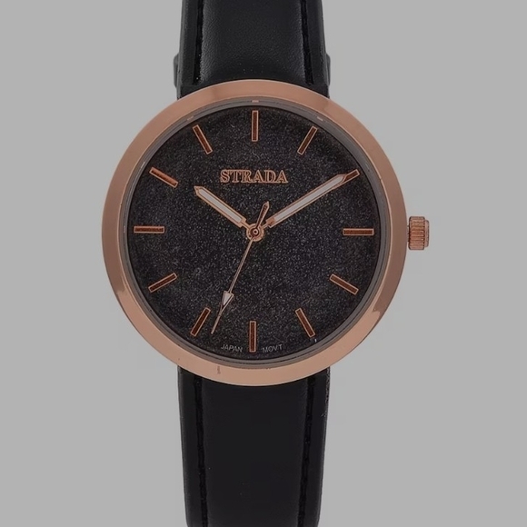 NWOT Strada Rose Gold and Black Timepiece - Picture 1 of 4